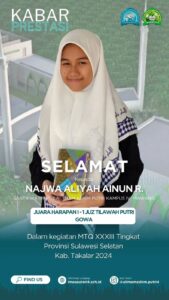 Read more about the article KABAR PRESTASI : Santriwati PPTQ Al-Imam Ashim Putri Kampus IV Gowa Raih Juara Harapan 1 Hifdzil & Tilawah 1 Juz di MTQ XXXIII Sulsel 2024